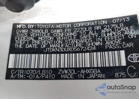 2013 Toyota Prius Four z USA, uszkodzony, nr VIN JTDKN3DUXD5672424